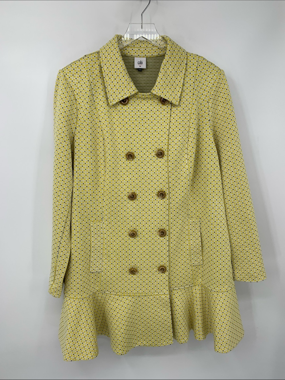 Cabi Hobnob double breasted jacket coat knit yellow topper ruffle duster new XL - Picture 2 of 5